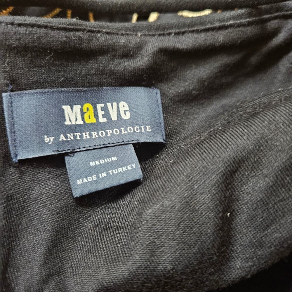 Maeve Anthropologie Black Gold Embroidered Midi Dress Spaghetti Strap M - Picture 9 of 10